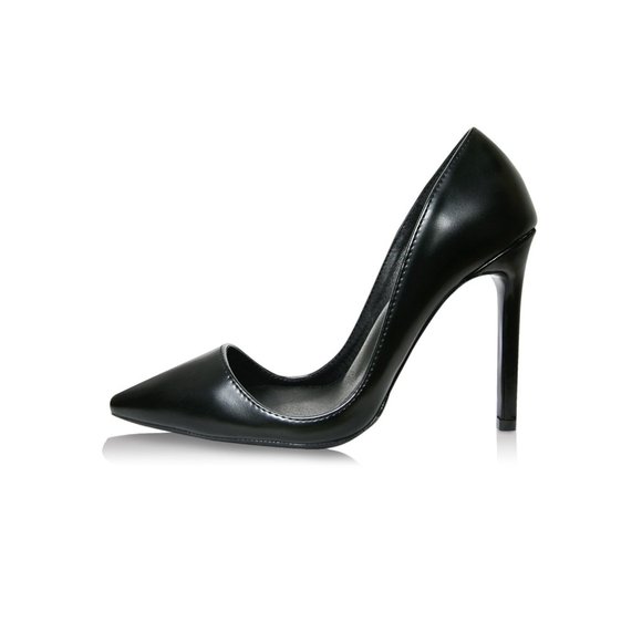 Matte Black Vegan Leather Stiletto High Heel - Picture 2 of 4
